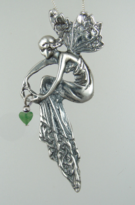 Sterling Silver Fairy of Sweet Dreams Pendant With Jade Heart